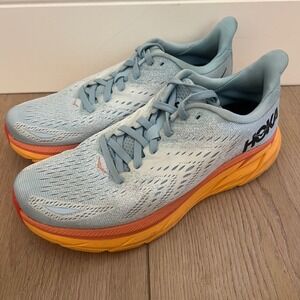 Hoka One Clifton 8 Running Shoes Light Blue Orange 
Women's 7.5